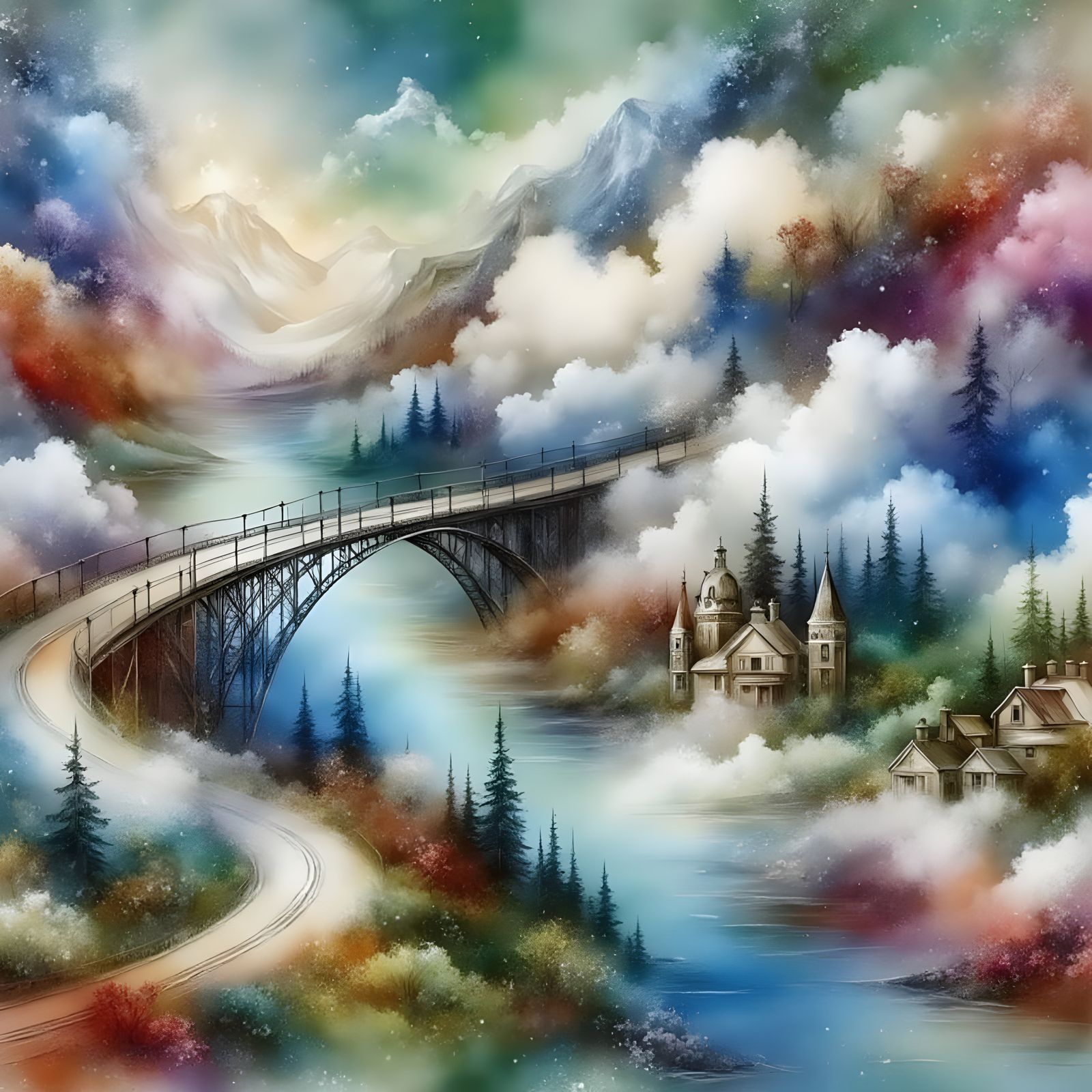 Whimsical Wrought Iron Bridge in Vibrant Ink