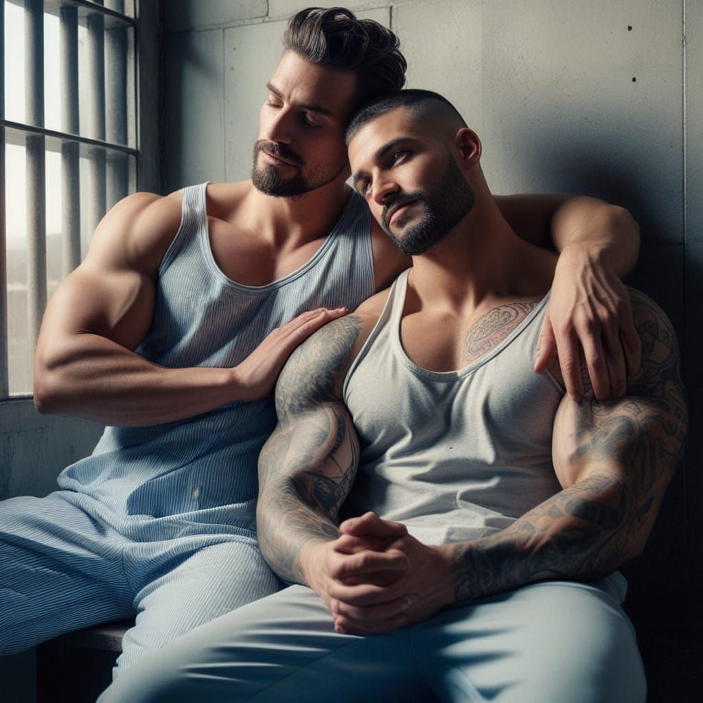 Two Inmates Share a Moment of Solace in Prison