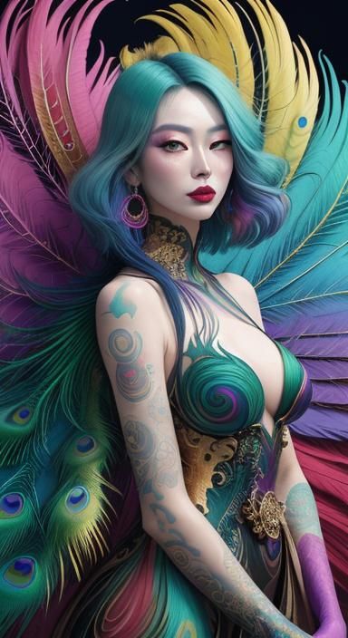 Rainbow Woman Portrait in Takashi Murakami Style