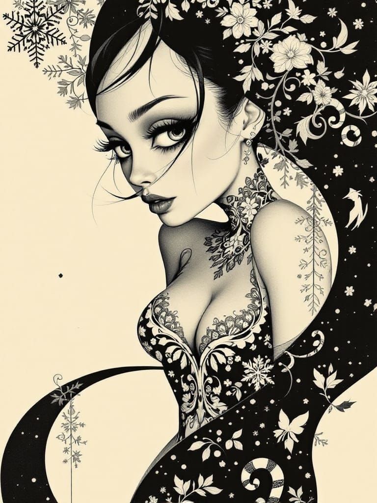 Art Nouveau Melancholy Portrait with Elegant Anatomy