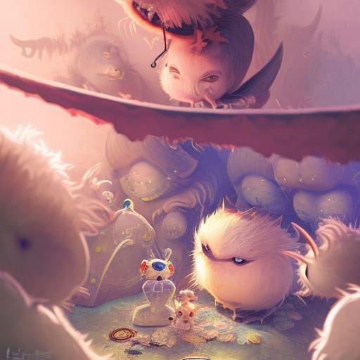 Friendly Monsters Under Bed in Dreamworks Style