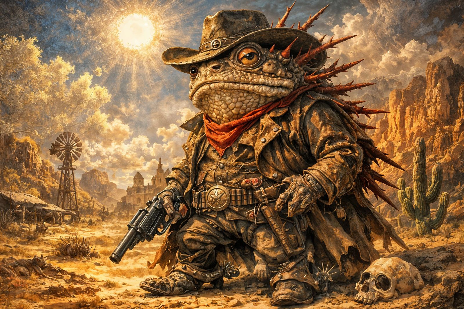 Anthropomorphic Toad Cowboy in Desert
