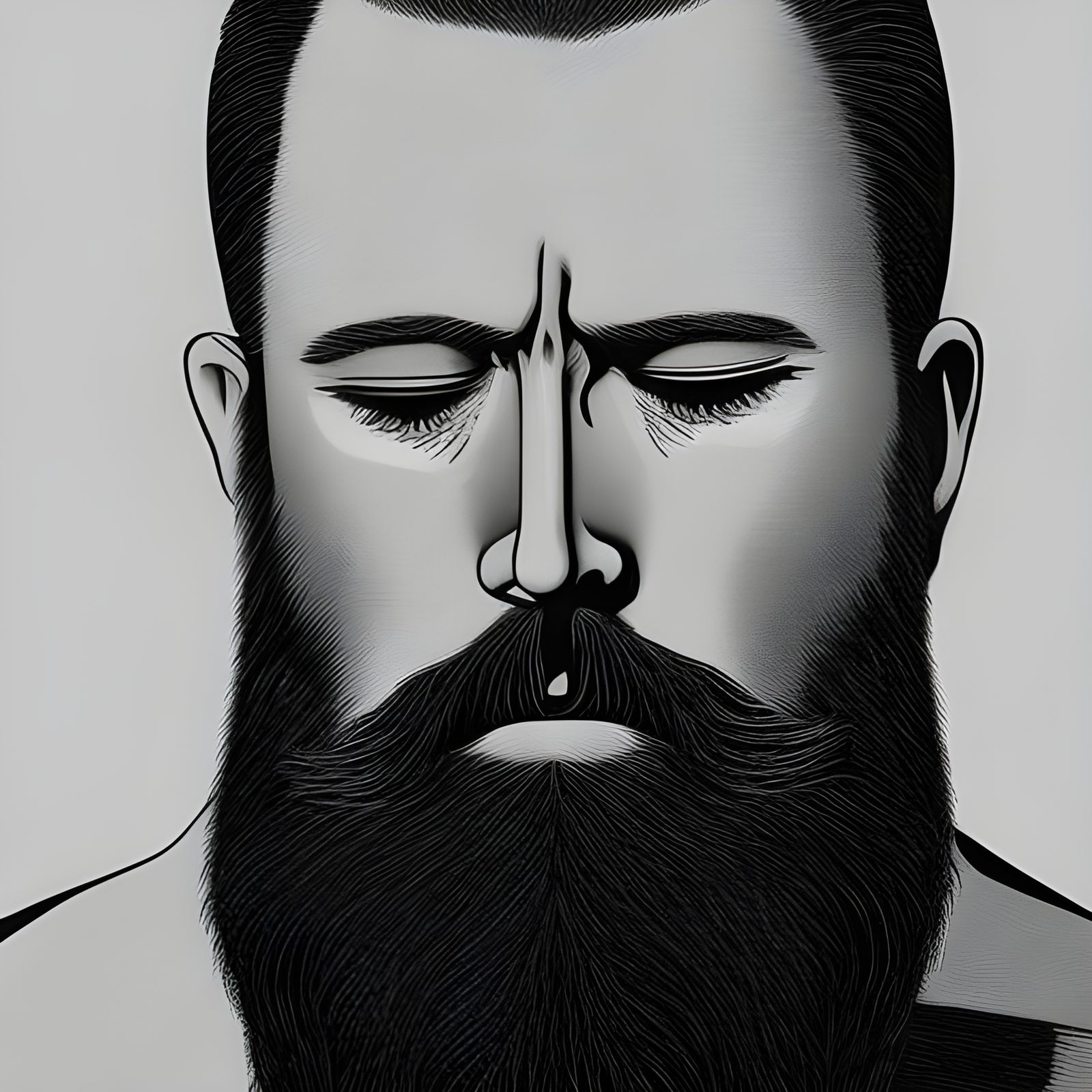 Sad Bearded Man Crying: Abstract Art in Complementary Colors