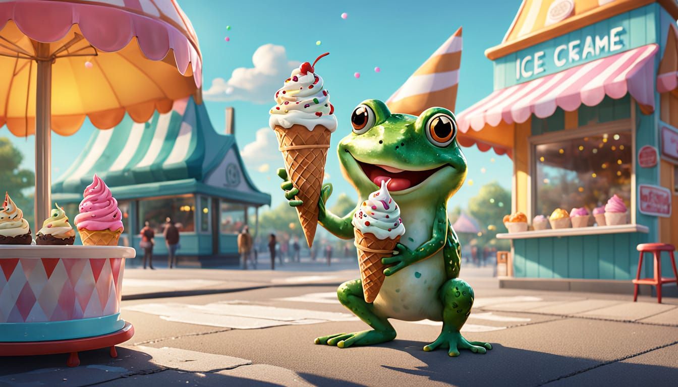 Frog's Joyful Surprise at the Ice Cream Stand