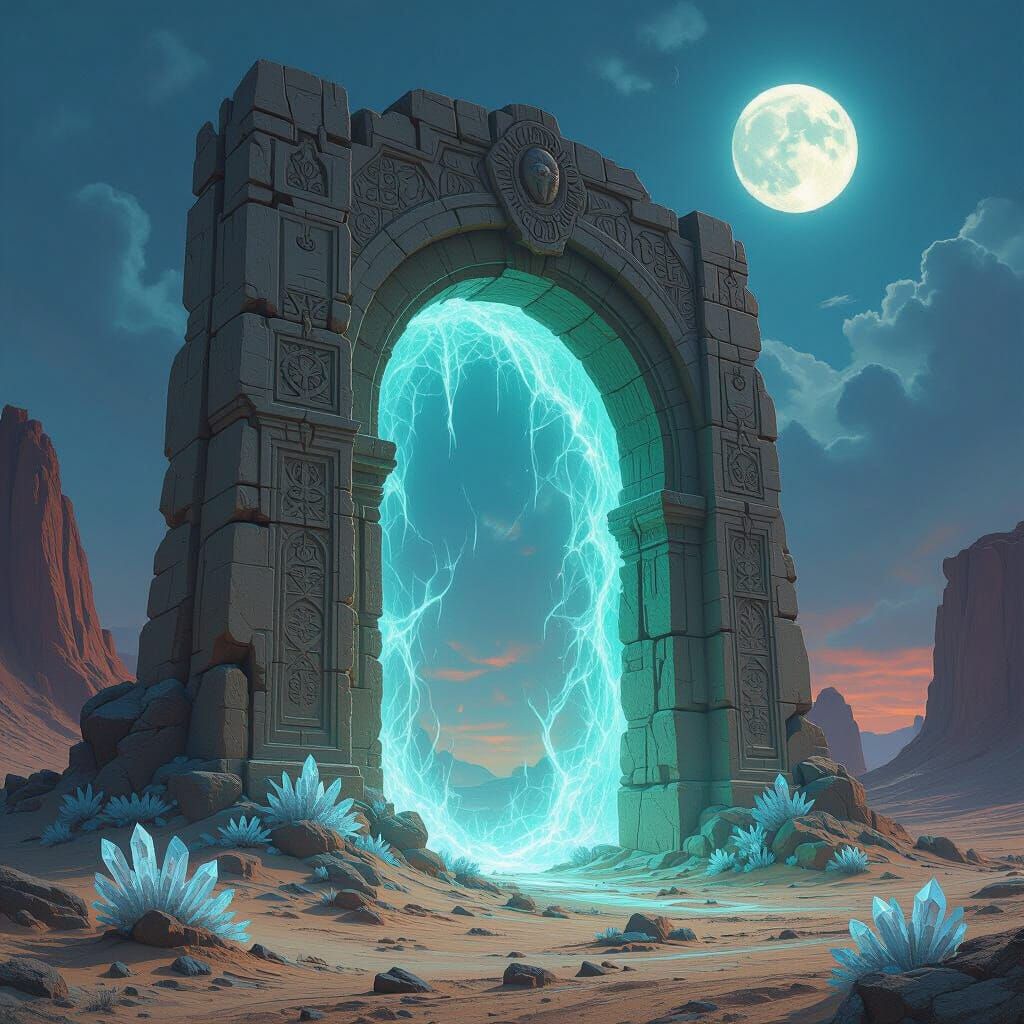 Mystical Archway in Alien Desert Landscape