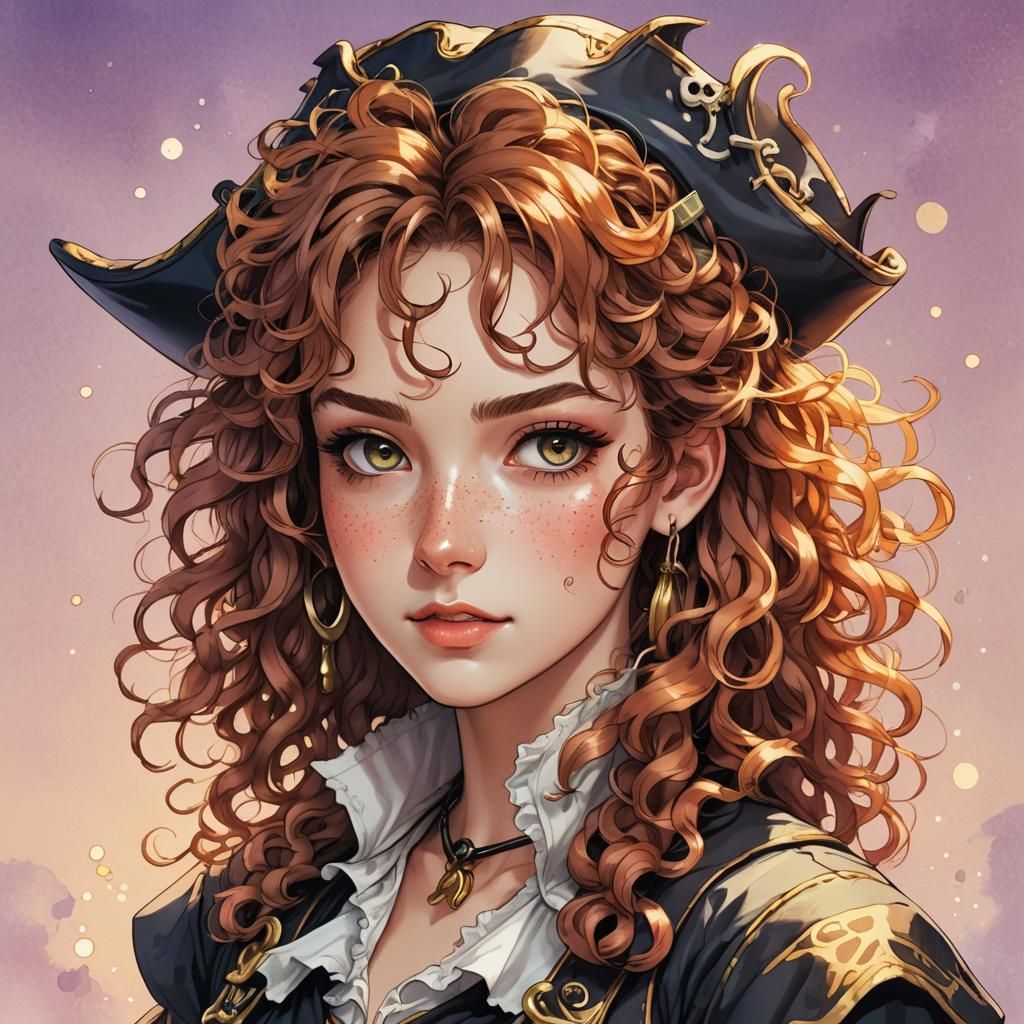 Anime Pirate Girl Portrait in Pastel Colors