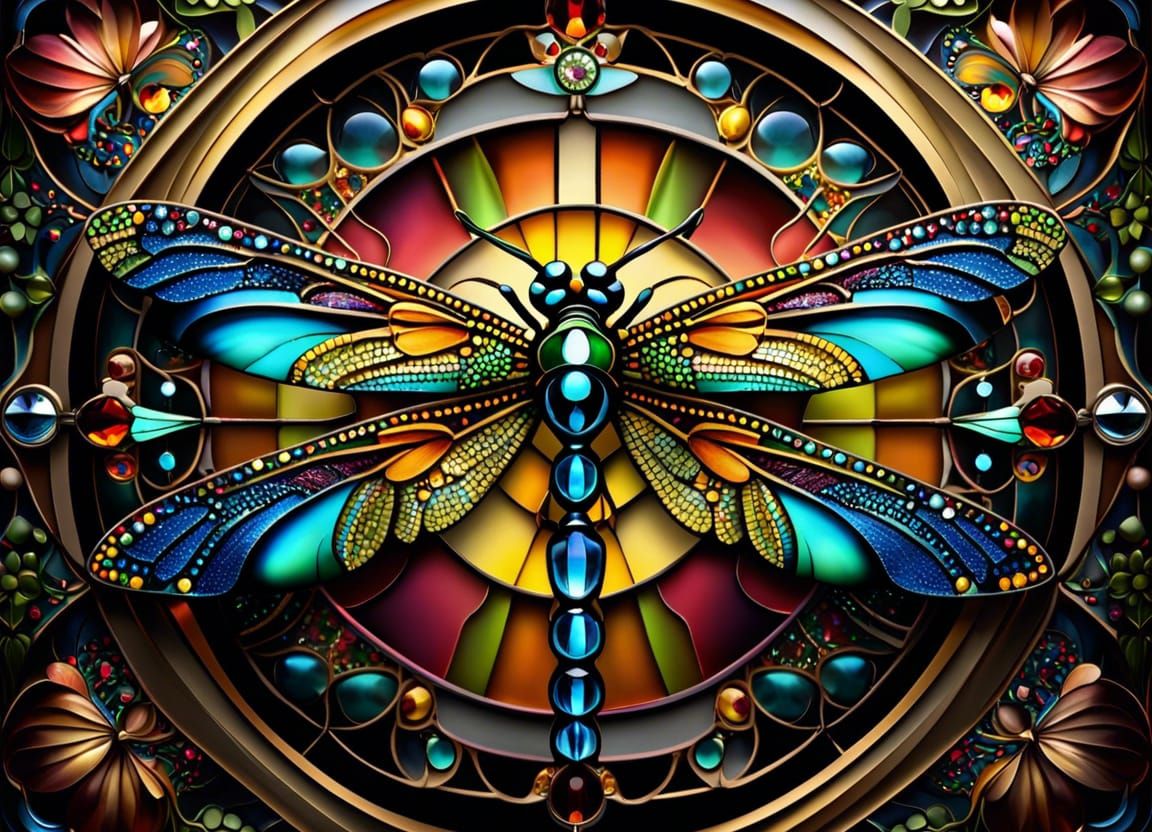 Stained Glass Dragonfly with Swarovski Crystals