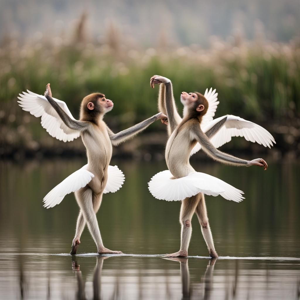 Monkeys performing the ballet Swan Lake.