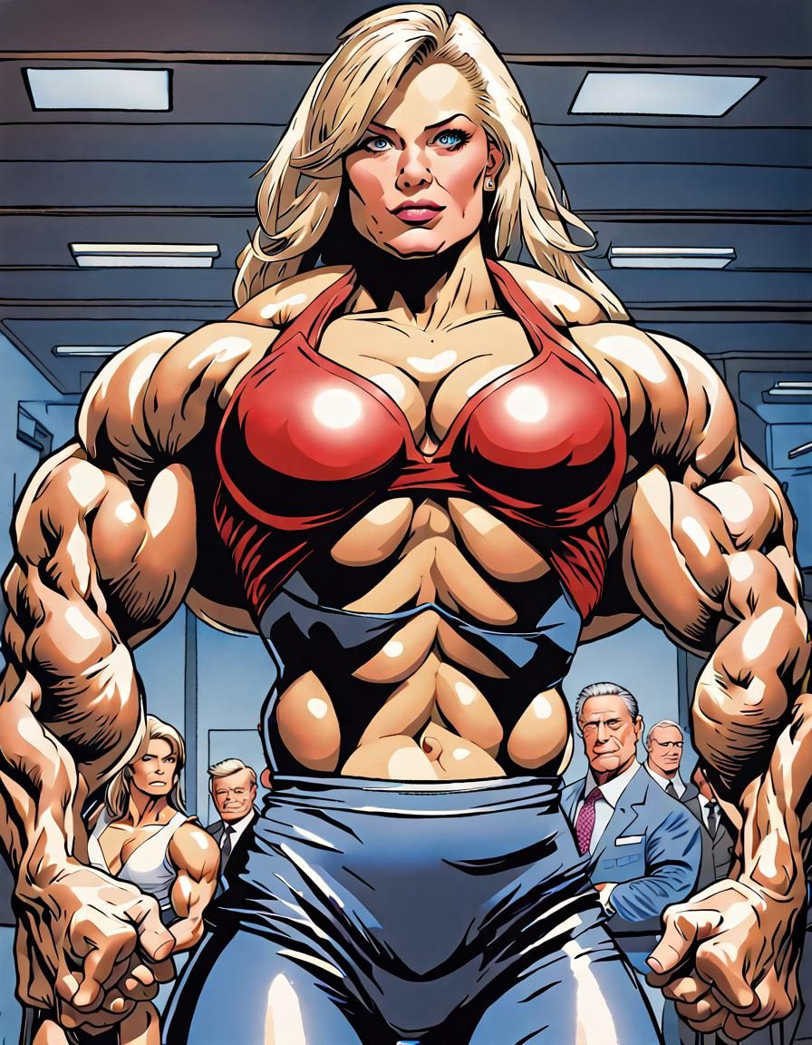 Female Bodybuilder Double Biceps Pose Comic Art