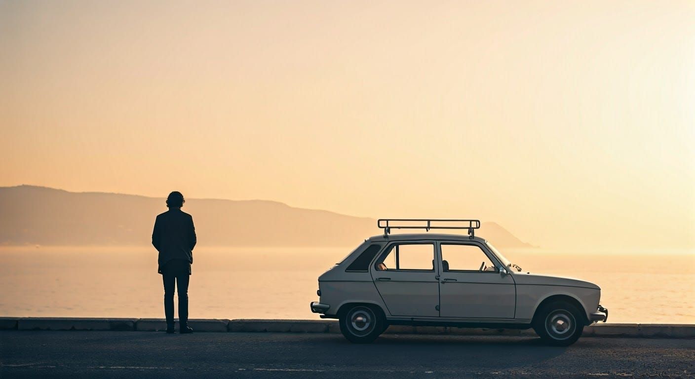 A Lone Figure Amidst the French Mediterranean Coast in the 1...