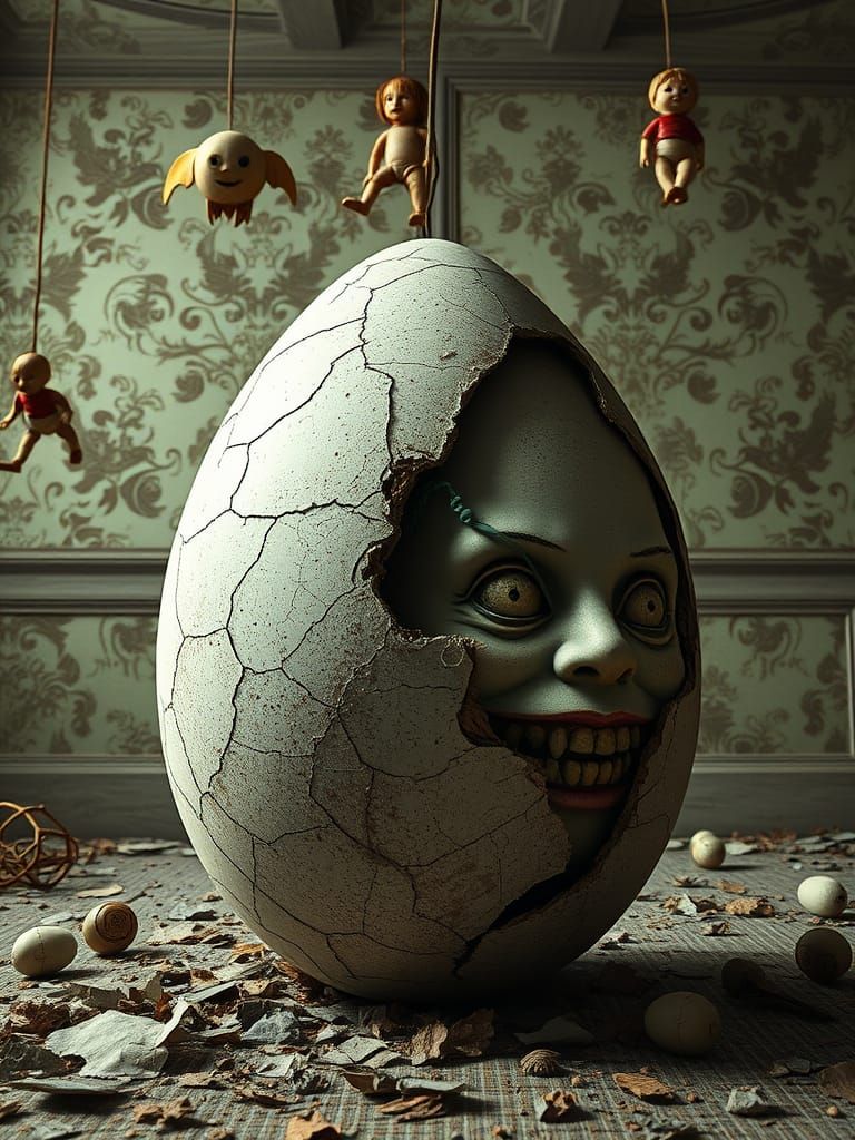 Gothic Horror Egg in Decaying Nursery
