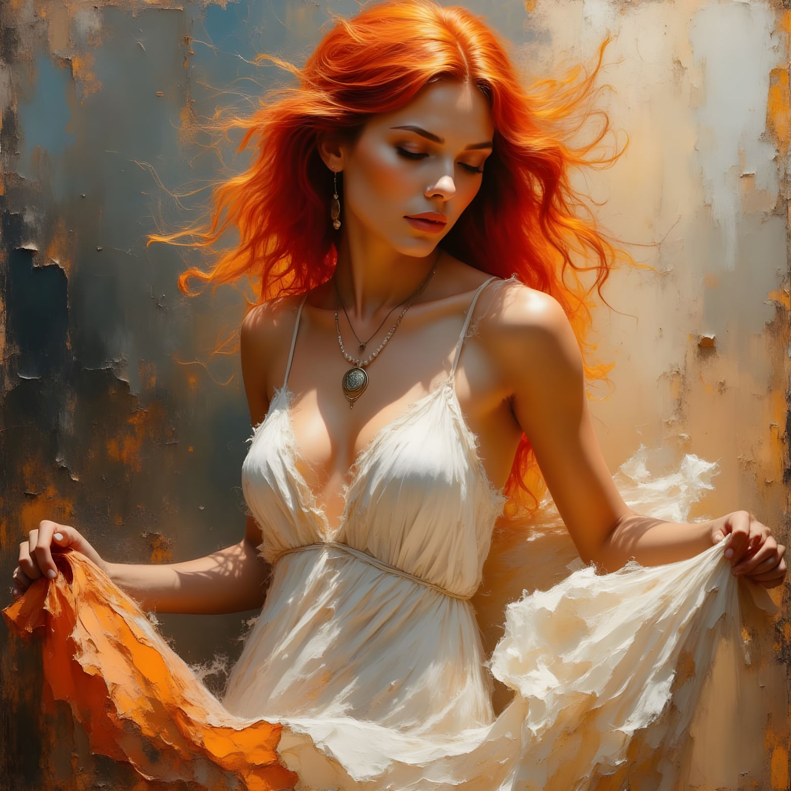 Elegant Woman with Red Hair in Expressionist Style