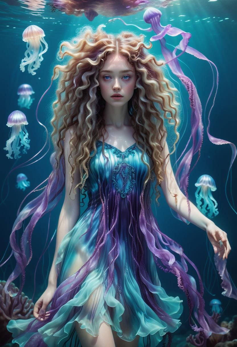 Underwater Portrait of Girl in Medusa Dress