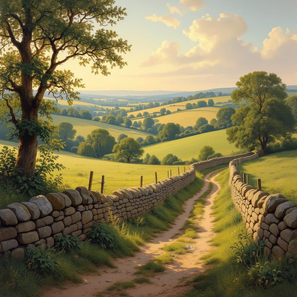 English Countryside Scene in Warm Golden Light