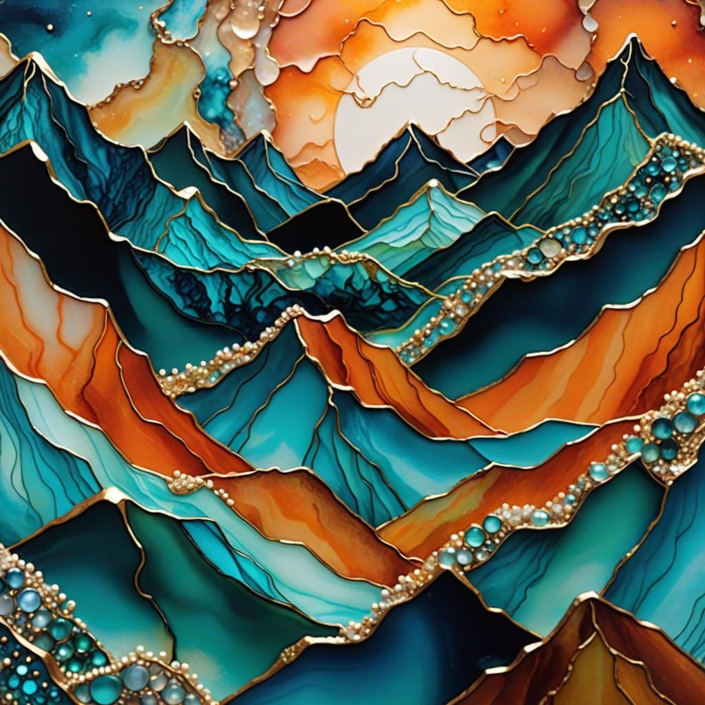 Iridescent Moonlit Mountain Ridge in 3D