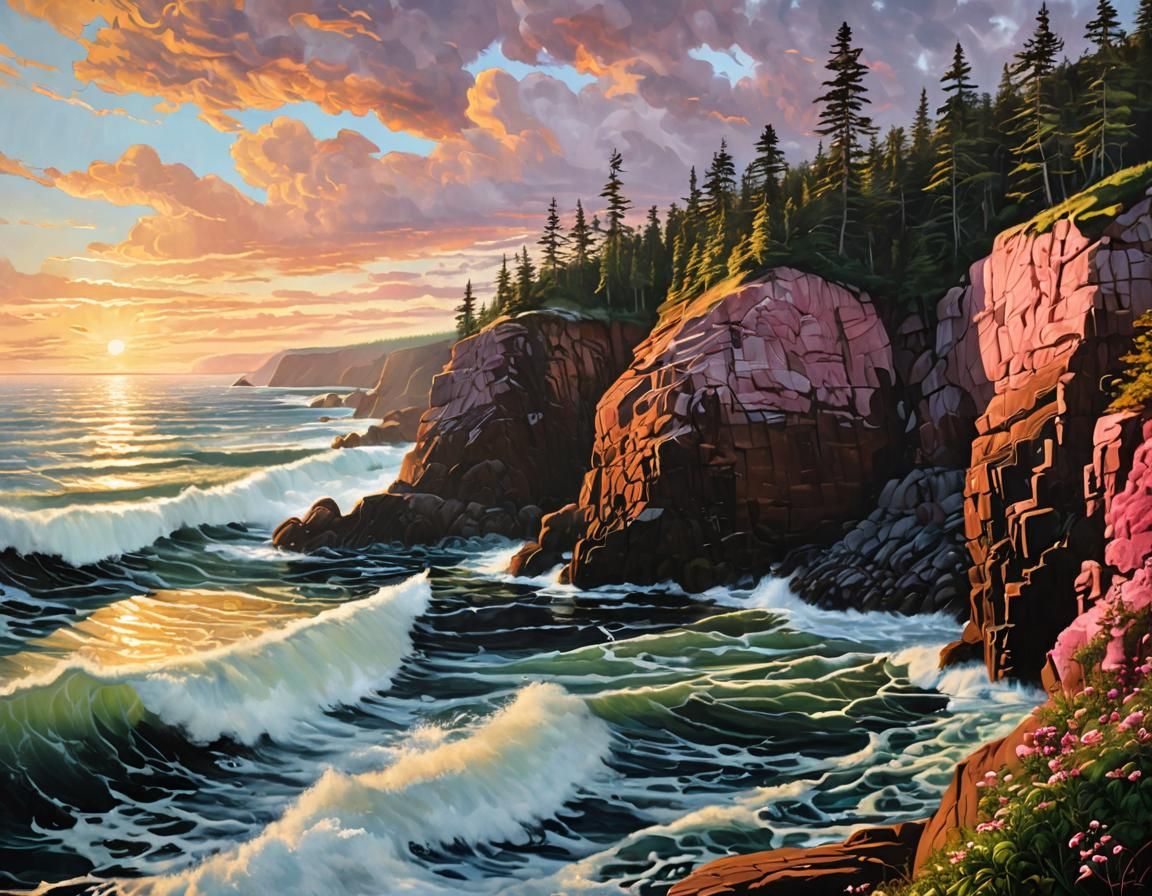 Fundy National Park: Coastal Cliffs in Oil and Metallic Ink