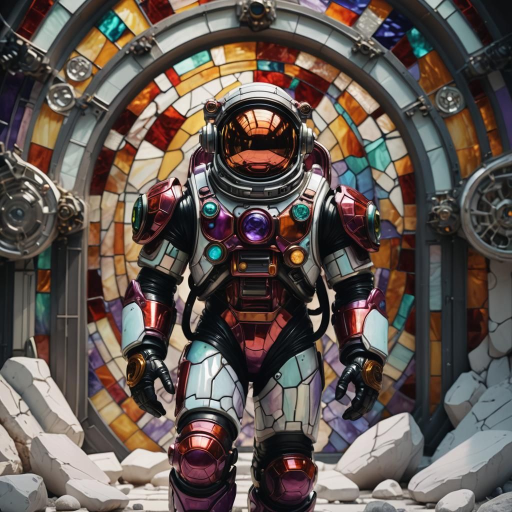 Biomechanical Sci-Fi Astronaut in Stained Glass