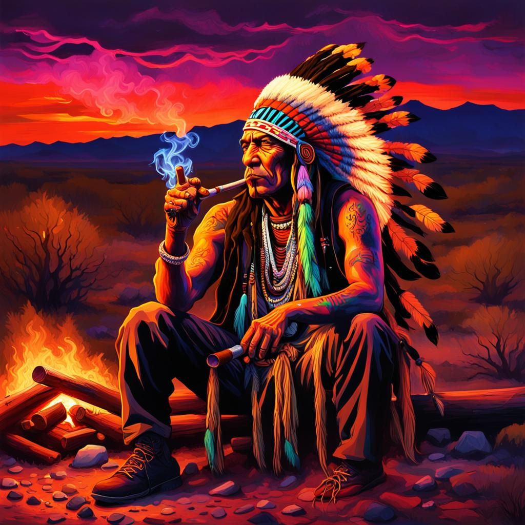 Apache Chief in Neon Desert: Graffiti Art