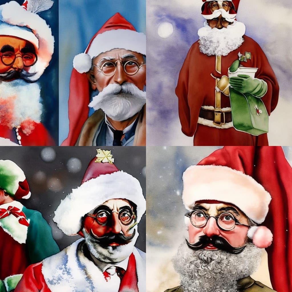 Groucho Marx as Santa Claus: Watercolor Illustration