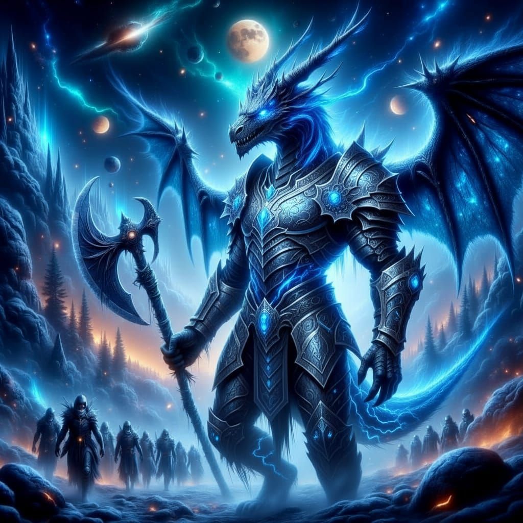 Cyberpunk Dragon Warrior in Mech Armor