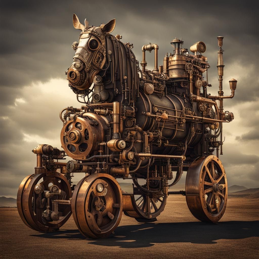 Steampunk Warhorse with Mechanical Engine