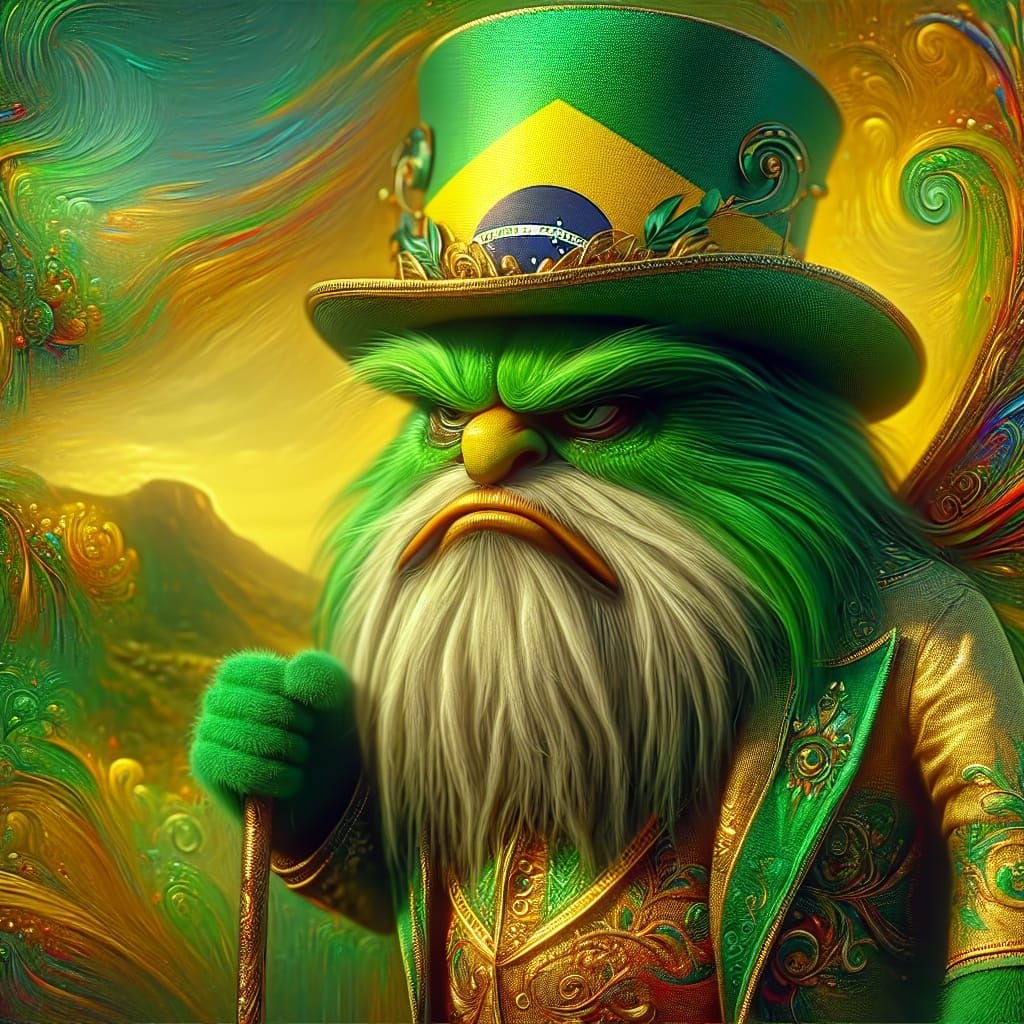Brazilian Grinch Character in Green and Yellow Matte Paintin...