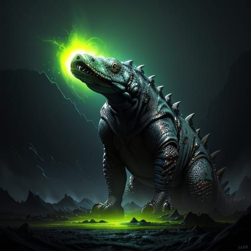 Surrealistic Cyberpunk Gila Monster Emerges from Radioactive...