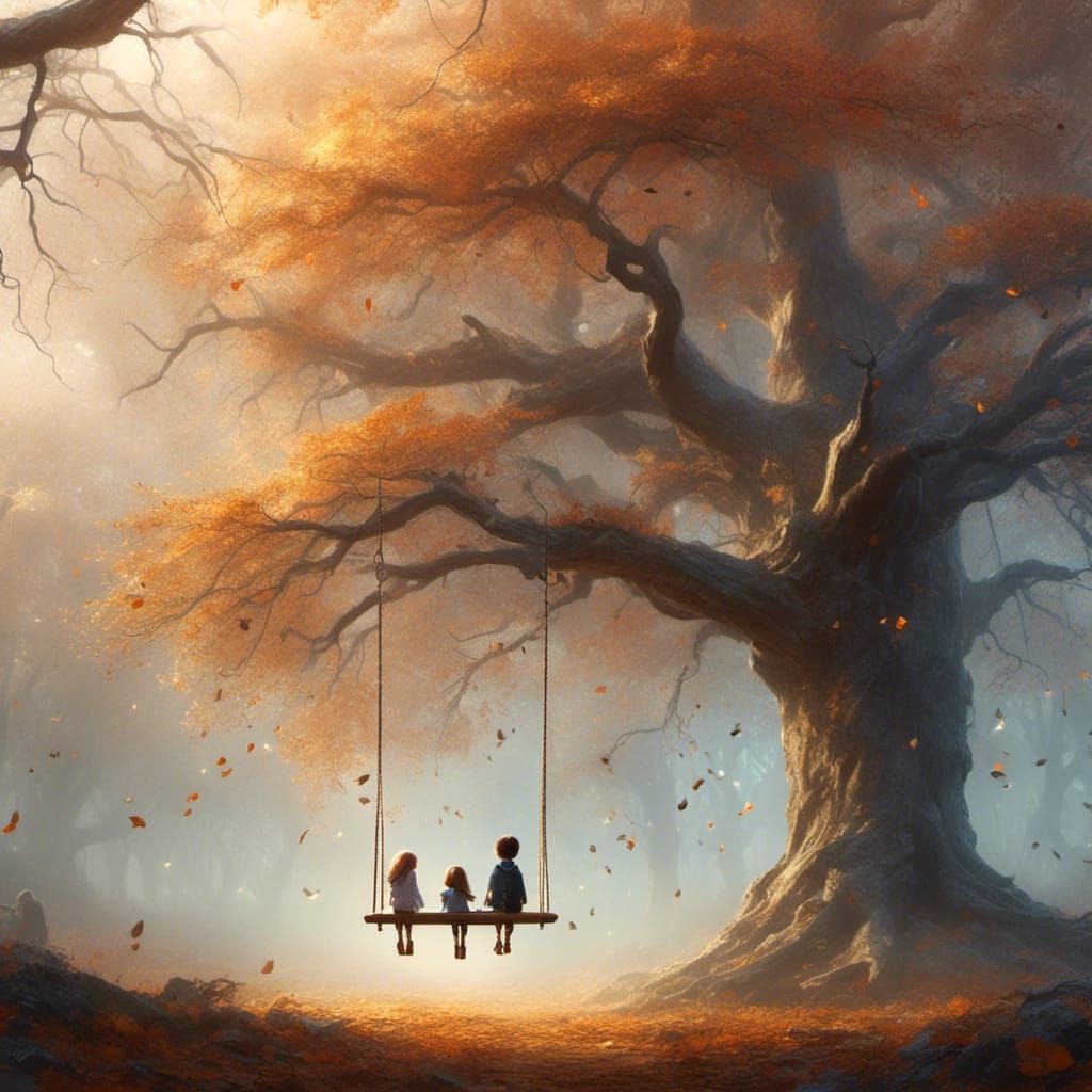 Whimsical Ghosts Swinging in Misty Forest Watercolor