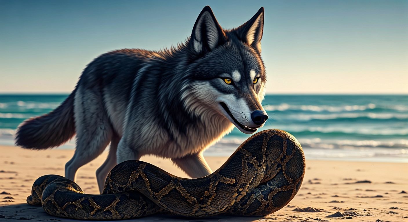 Florida Wolf Fights Giant Burmese Python on Miami Beach