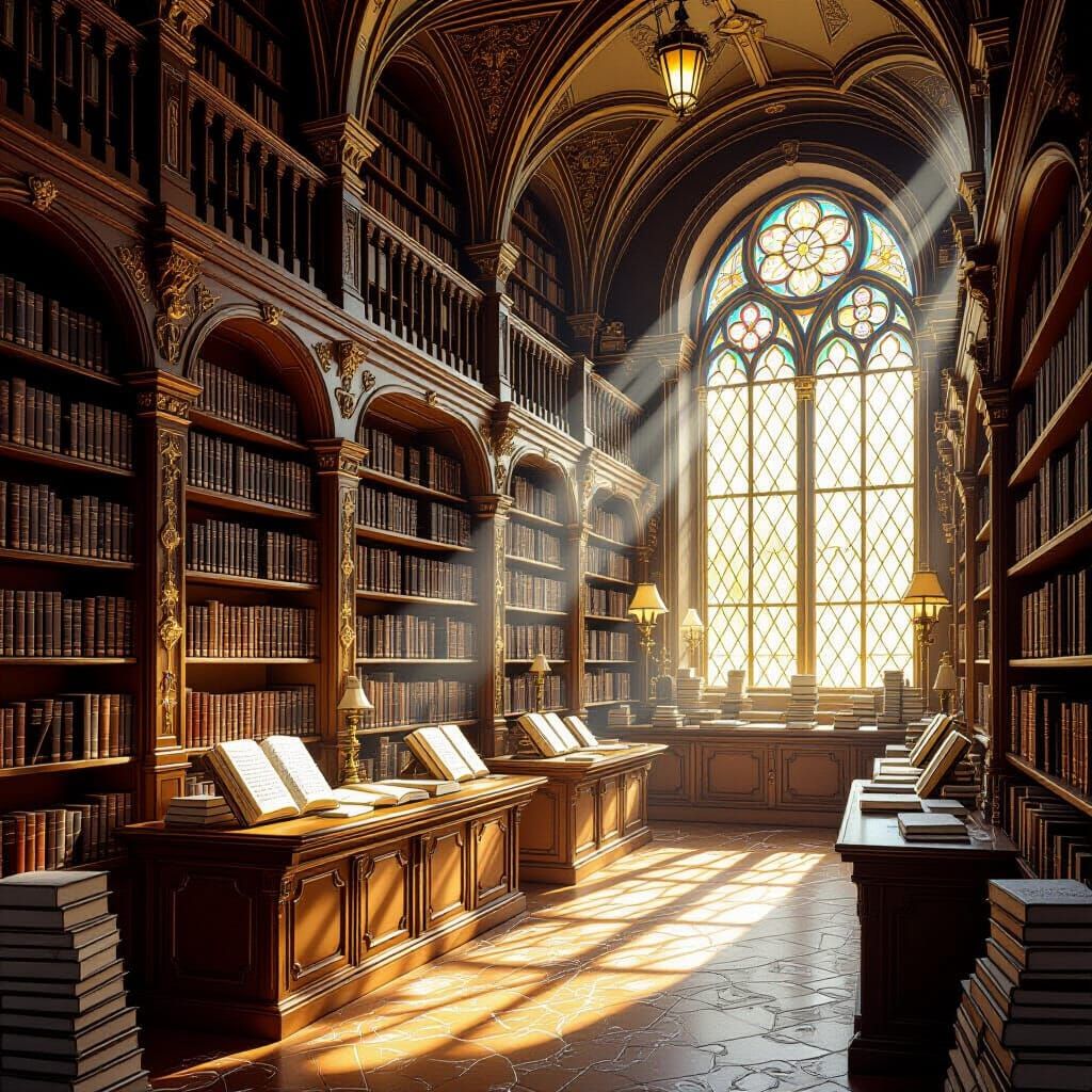 Gingerbread Library with Candy Windows in Rackham Style