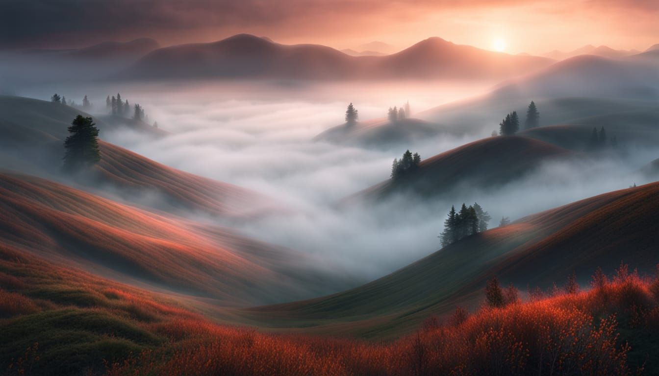 Ethereal Fog Landscape in Surreal Digital Art Style