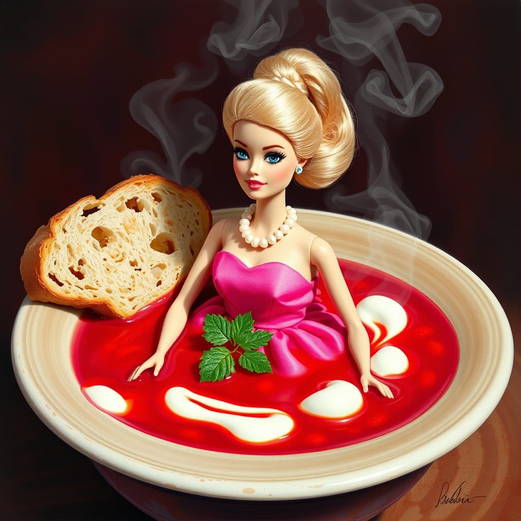 Surreal Pop Art Barbie in Whimsical Borscht Scene