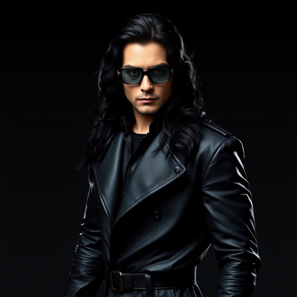 Orlando Bloom as The Baron in a Dramatic Black Leather Portr...