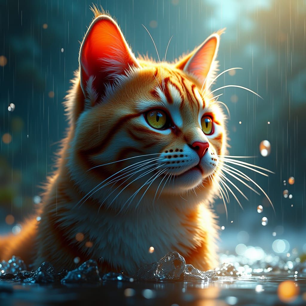 Regal Cat Portrait in Art Nouveau Rain Shower
