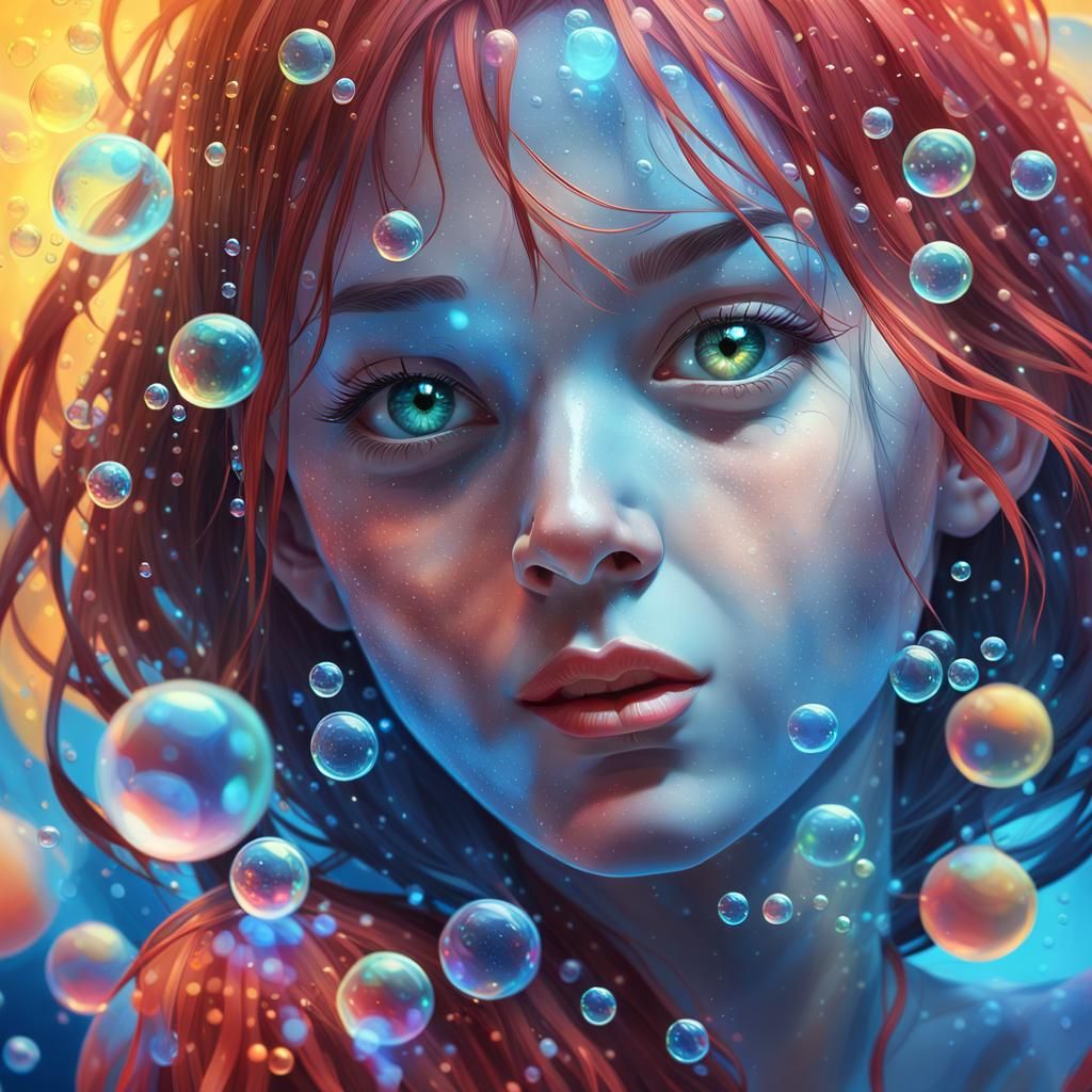 Ethereal Woman Portrait in Luminous Bubbles