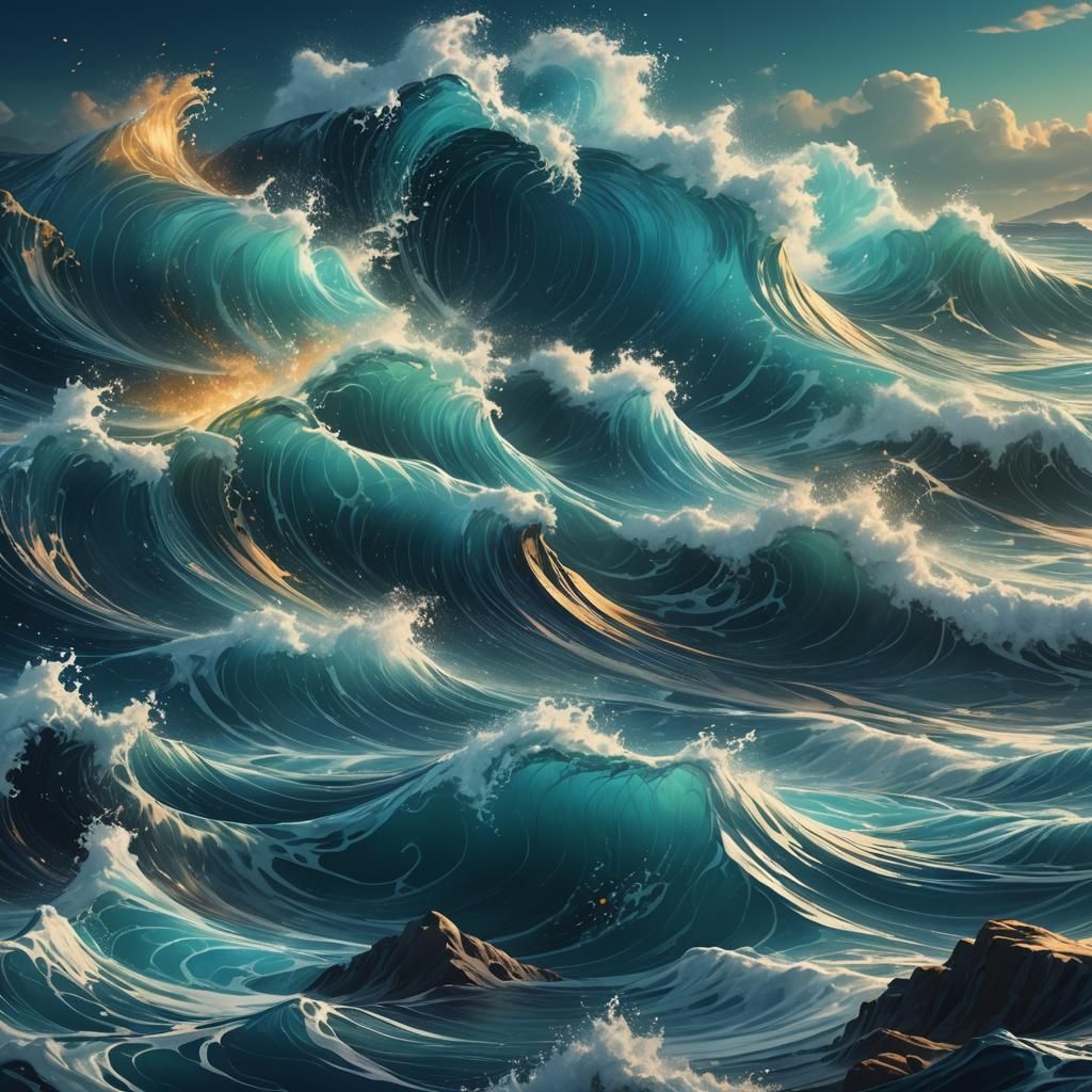 Ethereal Waves Flow on Fantasy Banner in Deep Color