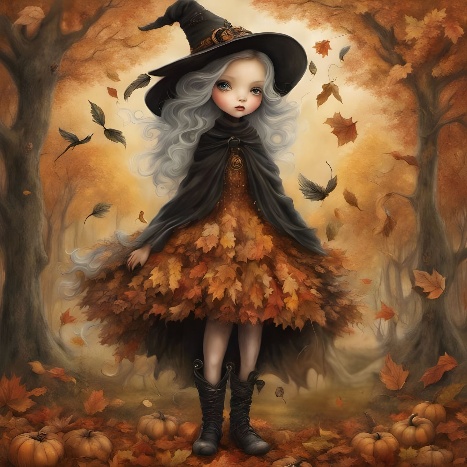 Whimsical Witch in Autumn Landscape: Matte Painting