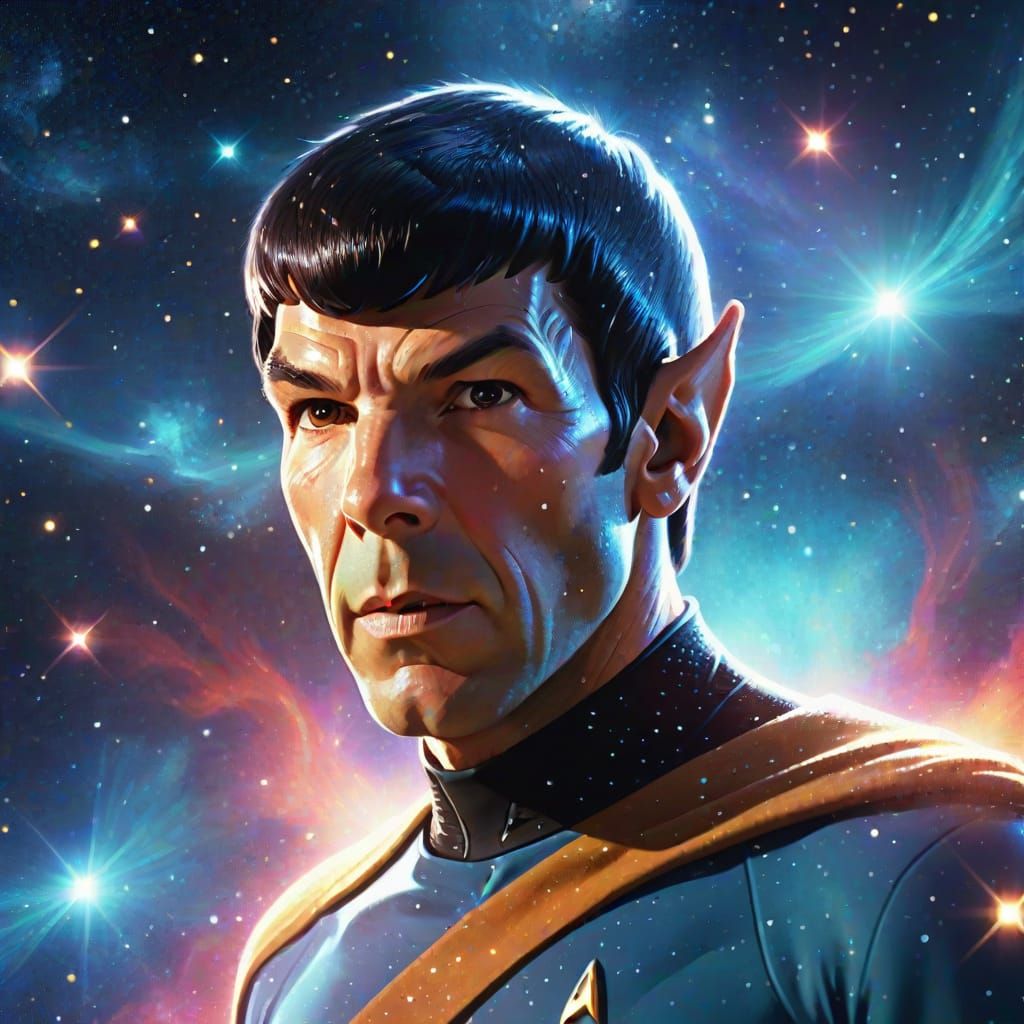 Spock in Starry Space: Vibrant Digital Art