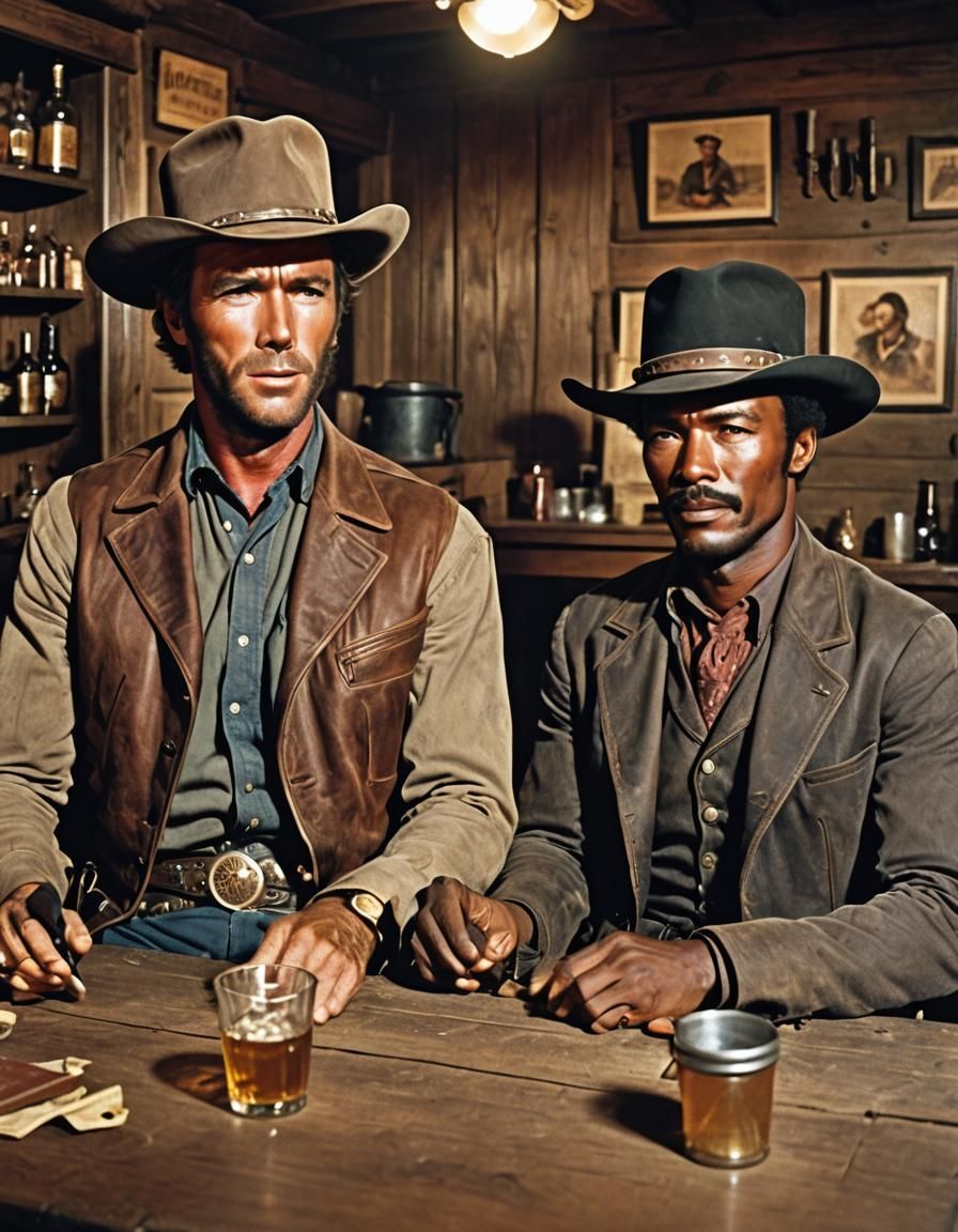 Cowboy Bounty Hunters in Old West Saloon