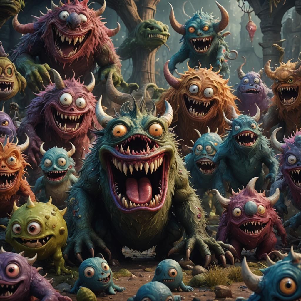 Smiling Furry Monster Waving: Detailed Digital Art