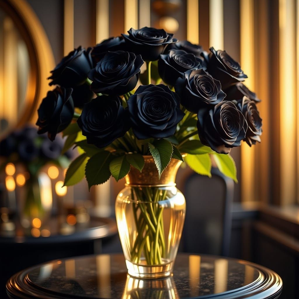 Art Deco Black Roses in Golden Hour Light