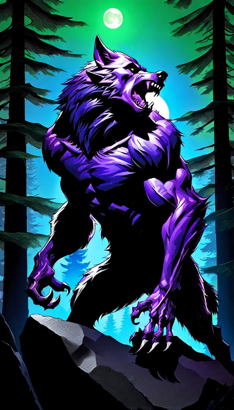 Werewolf Howling in Dark Forest: Fantasy Art