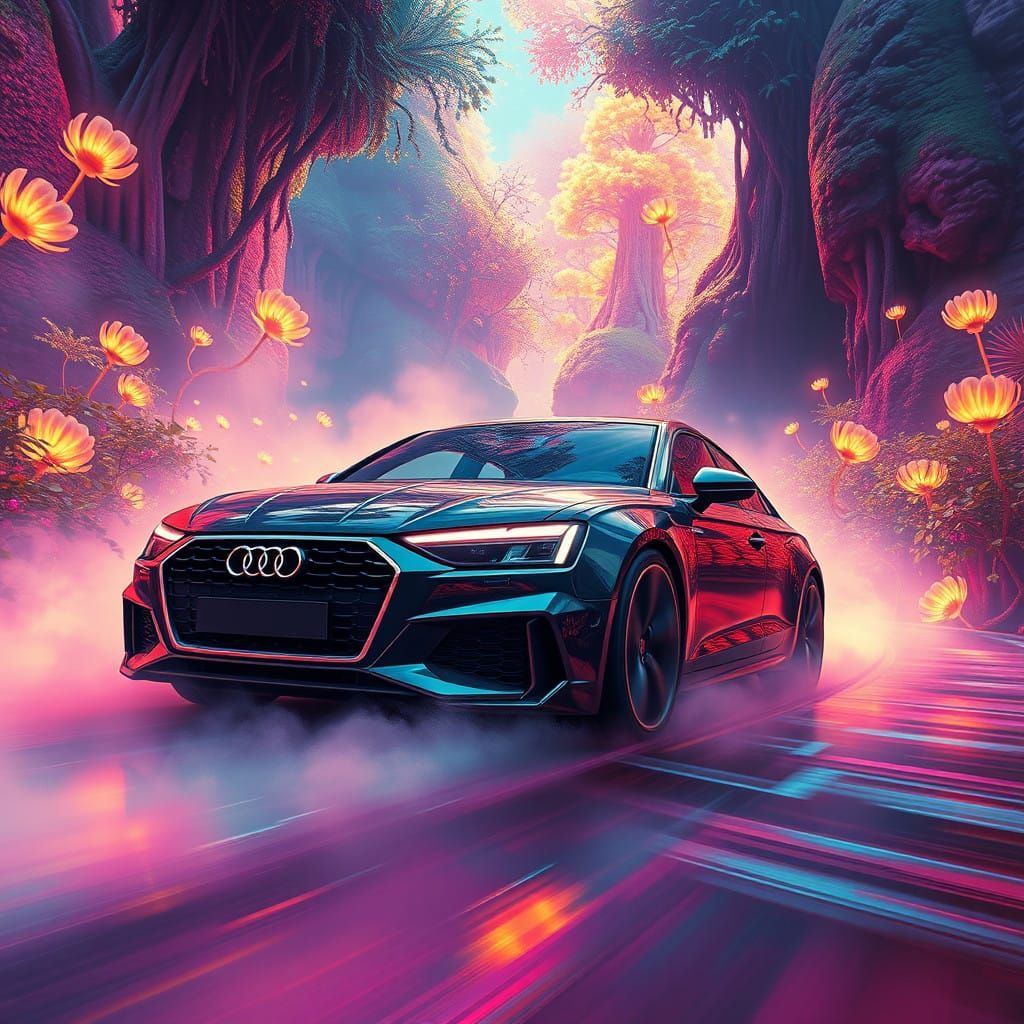 Ethereal Audi Speeds Through Dreamlike Fog