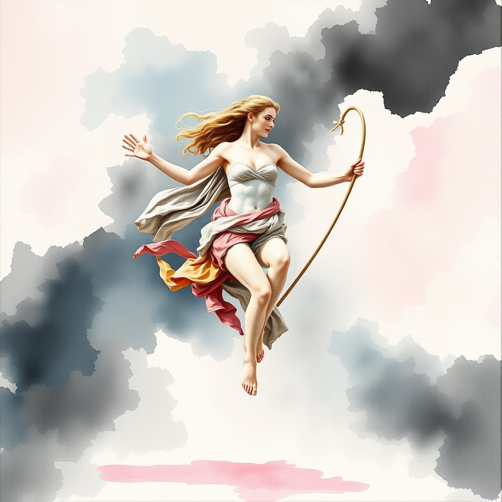 Aphrodite Jumping Rope in Monochrome Watercolor Gouache