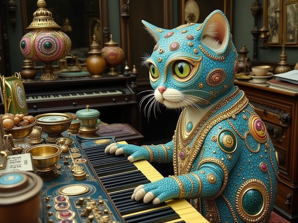 Surreal Cat on Moog Keys in Fingerpunk Style