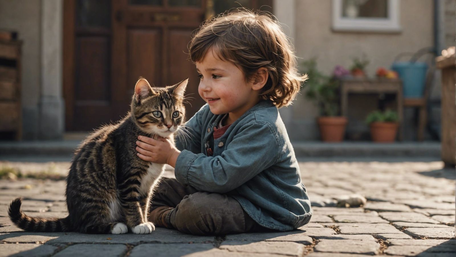 Child and Kitty: A Hyperrealistic Bond of Friendship