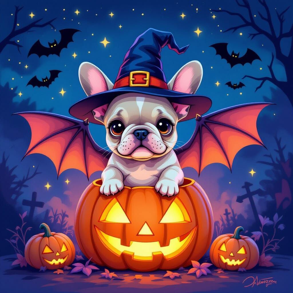 Spooky Cute French Bulldog Puppy in Jack-o-Lantern