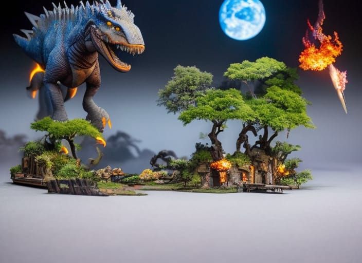 Shoebox Diorama of Cretaceous Extinction Event