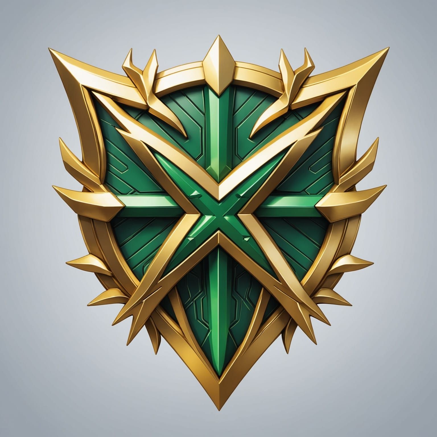 Gold and Green X Logo in Anime Style