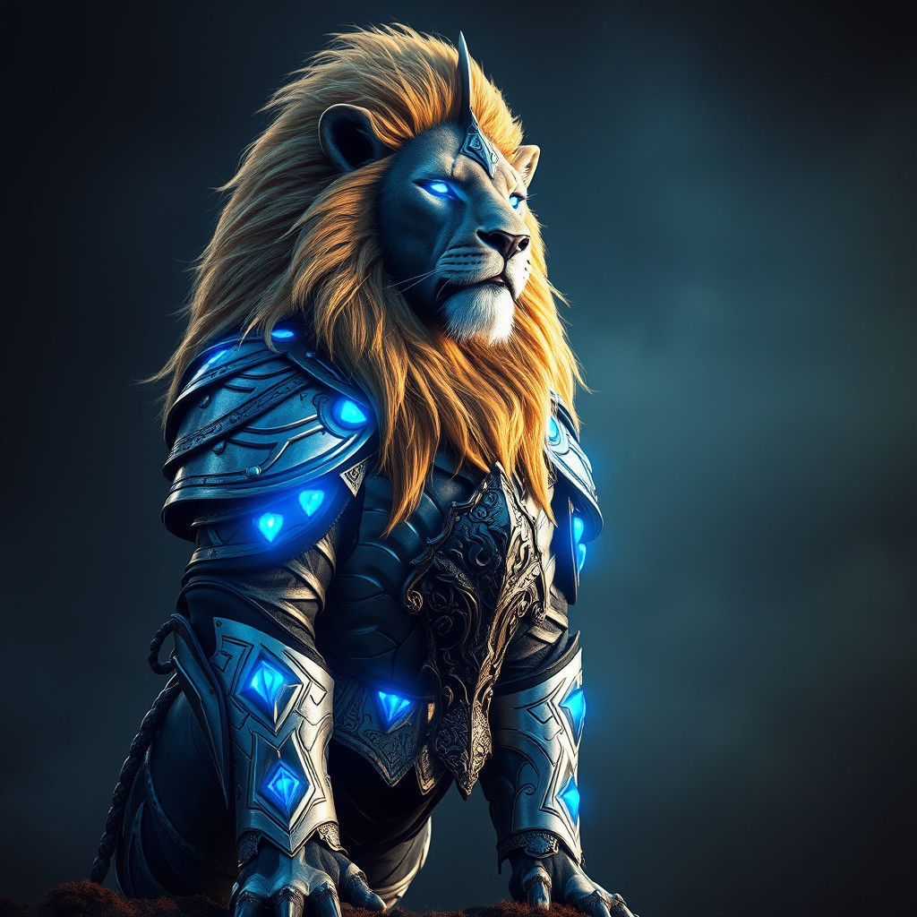 Lion-Viking Hybrid in Silver Armor: Digital Matte Painting